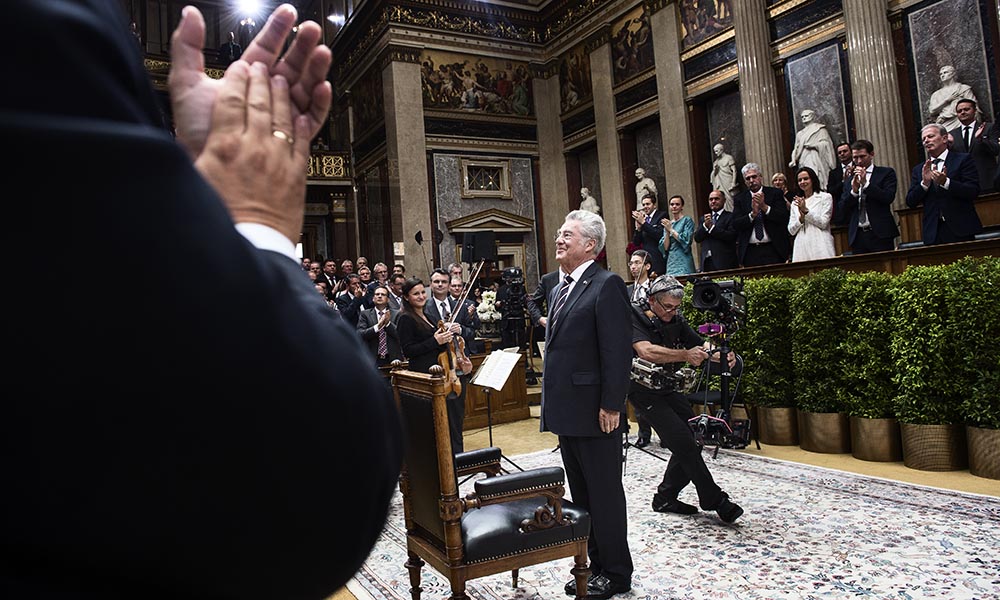 Bundespräsident Heinz Fischer Bundespräsident Heinz Fischer nach seiner Rede zum Abschluss seiner Amtszeit.